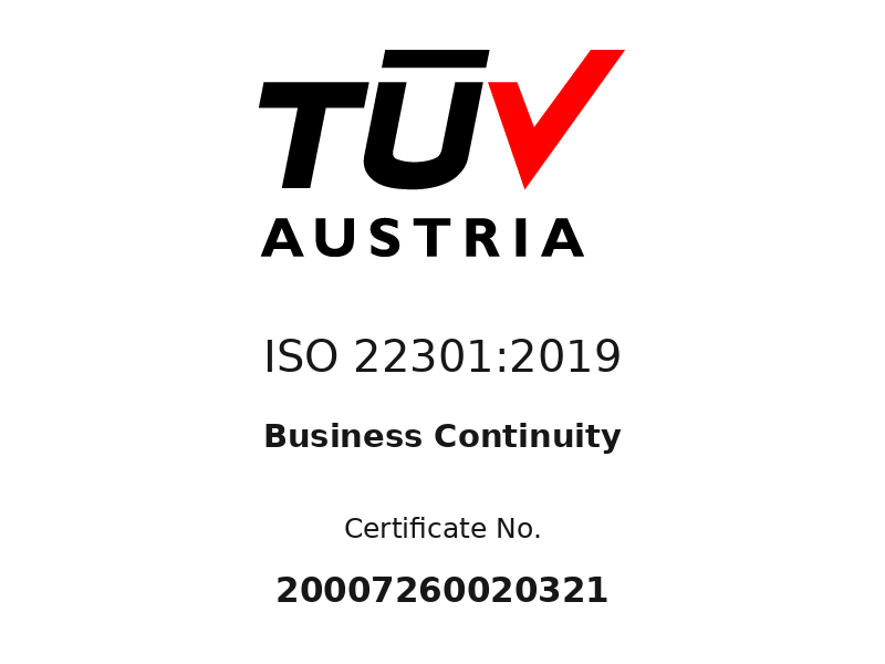 ISO 22301:2019 TÜV Austria certificate