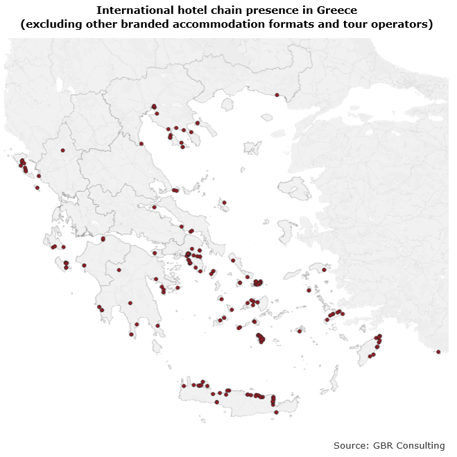 Διεθνή ξενοδοχεία στην Ελλάδα (εξαιρουμένων άλλων επώνυμων μορφών καταλυμάτων και ταξιδιωτικών πρακτόρων)